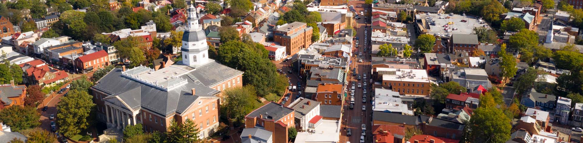 Aerial view of Annapolis downtown with courthouse off to the left